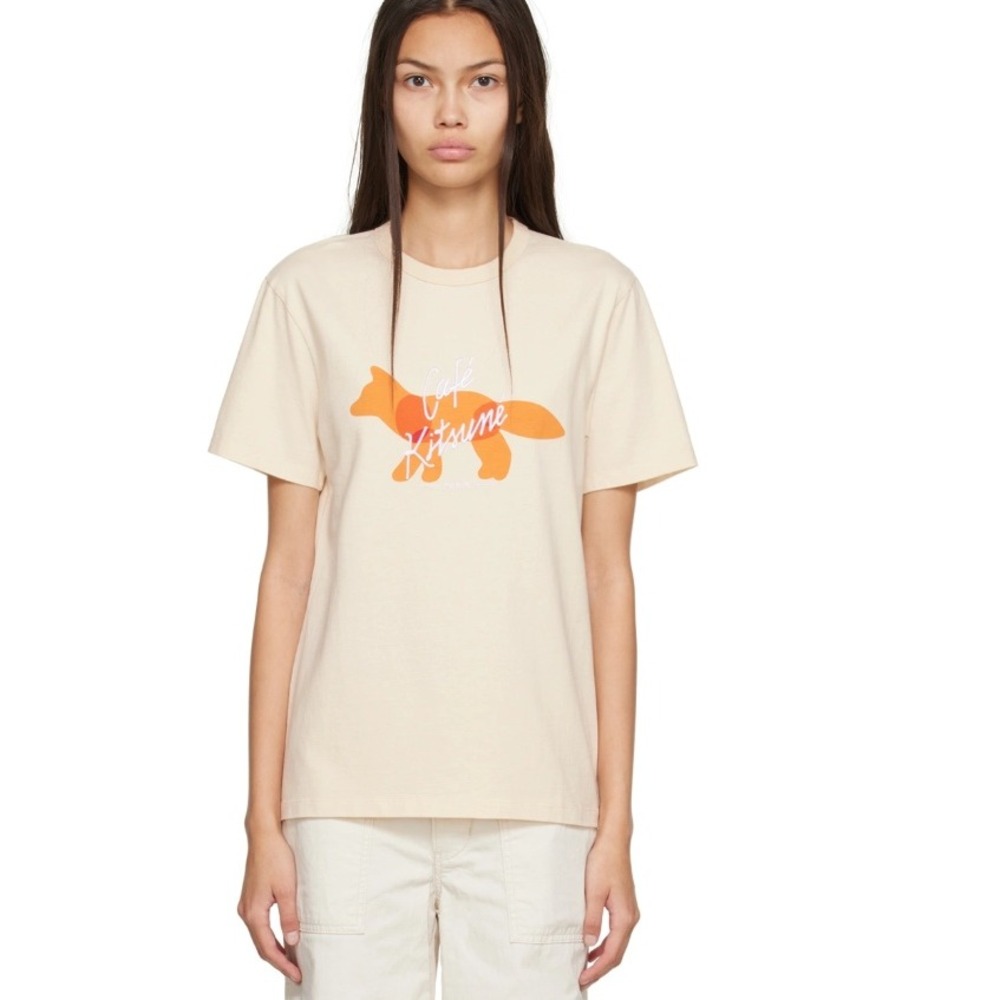 Maison Kitsuné Fox Cafe T-Shirt Embroidered and Printed‎ Graphic Off-White XXL